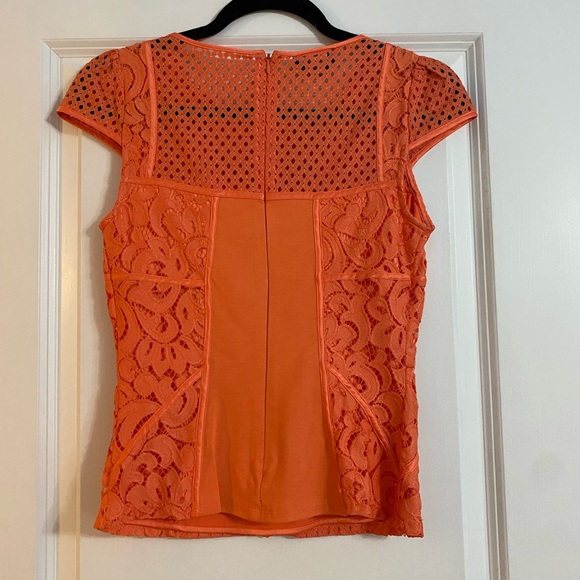 NWT Bebe Orange Lace Paneled Short Sleeve Top - Picture 5 of 10